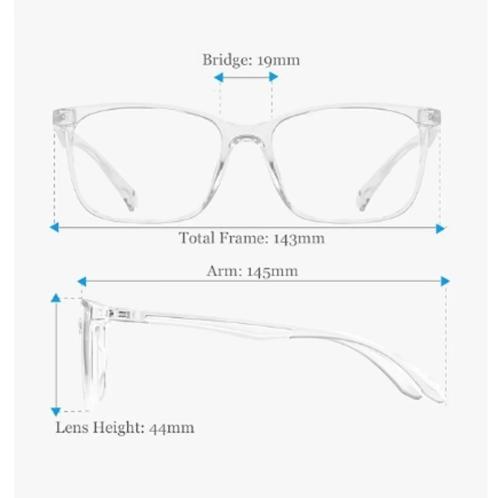 Blue Light Blocking Anti Eyestrain Lens Eyeglasses Crystal Frame